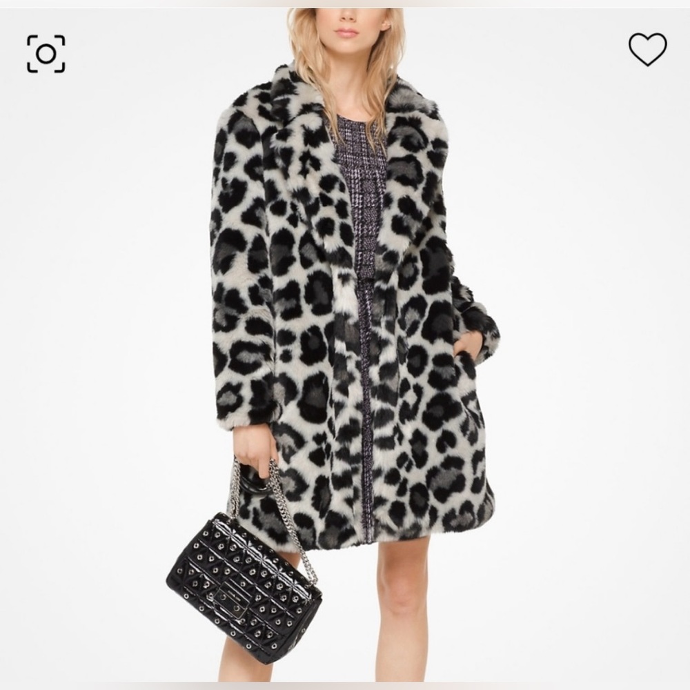 Michael Kors white leopard print faux fur coat